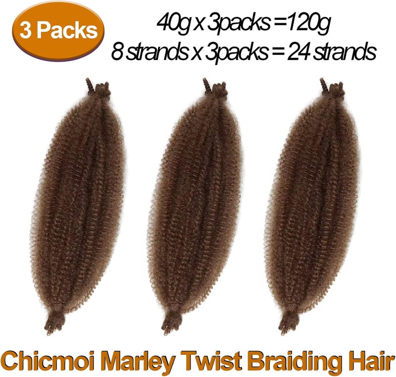 Chicmoi Springy Afro Twist Hair 16 Inch Cuban Twist 30# Marley Braiding Hair Soft Synthetic Curly Brown Extensions for Distressed Faux Locs (16 Inch, Pack of 3, 30#) - Image 3