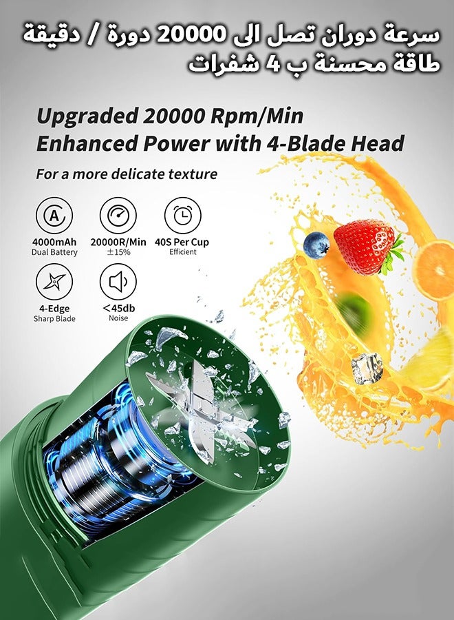 RIYAD GADGETS Portable Juicer Blender: Rechargeable Personal Blender with Four Ultra-Sharp Blades, Perfect for Travel, Gym, and Office (Green) - Image 2