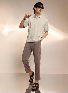 كامبوس سوترا Men's Saltbox Beige Ribbed Oversized Polo T-Shirt  - Image 5