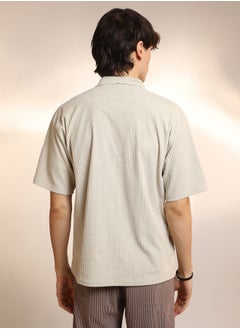 كامبوس سوترا Men's Saltbox Beige Ribbed Oversized Polo T-Shirt  - Image 3