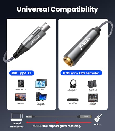 JOMLEY USB C to 1/4 Headphone Adapter 20CM, 1/4 Inch 6.35mm TRS Female to USB C Stereo Jack Headphone Adapter Cable for Amplifiers, Mixers, Home Theater, Smartphones, Laptops - Image 2