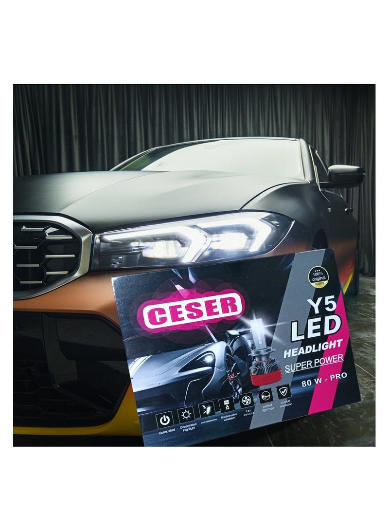 Ceser Led Y5 Super Light 80W,Quick Start,Cncentrated Highlight, Nondestructive Installation, Fan Colling, Perfect Light type, Protection,IP68, Plug & Play, Heat Sink (H1)