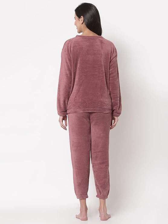Ukal Combo Pack of 2 Women Winter Nightsuit Ladies Fur Nightwear Warm Night Suit Girls Pyjama Women's Top Pajama Pants Regular Fit Pyjama Set (L, Maroon_Brown) - Image 5