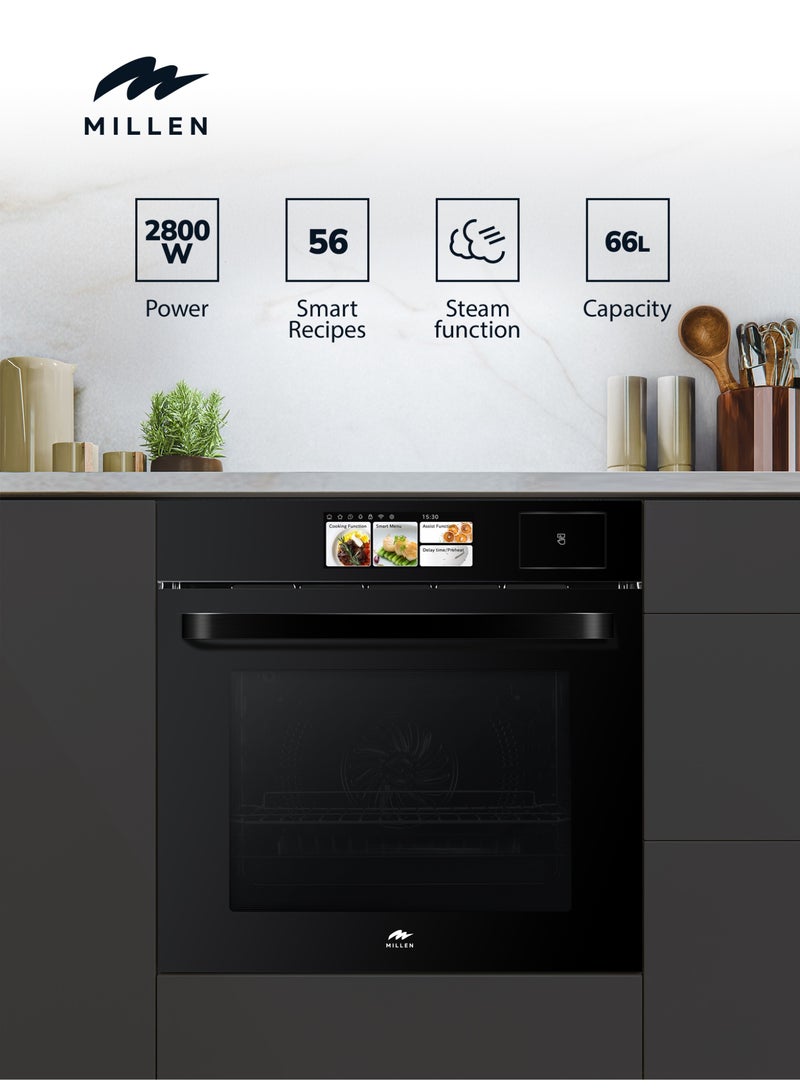 MILLEN 60cm Built In Electric Combi Steam Oven with TFT Display, 56 Smart Recipes, 66L - 3Y Warranty, MEOS 605 BL black - Image 1