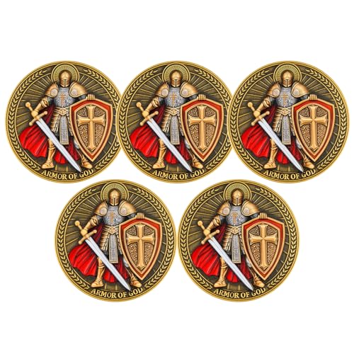Leabet 5Pcs Armor of God Christian Challenge Coin DoubleSided Zinc Alloy Collectible with Antique Finish Multicolor Featuring Ephesians 611 - Image 1