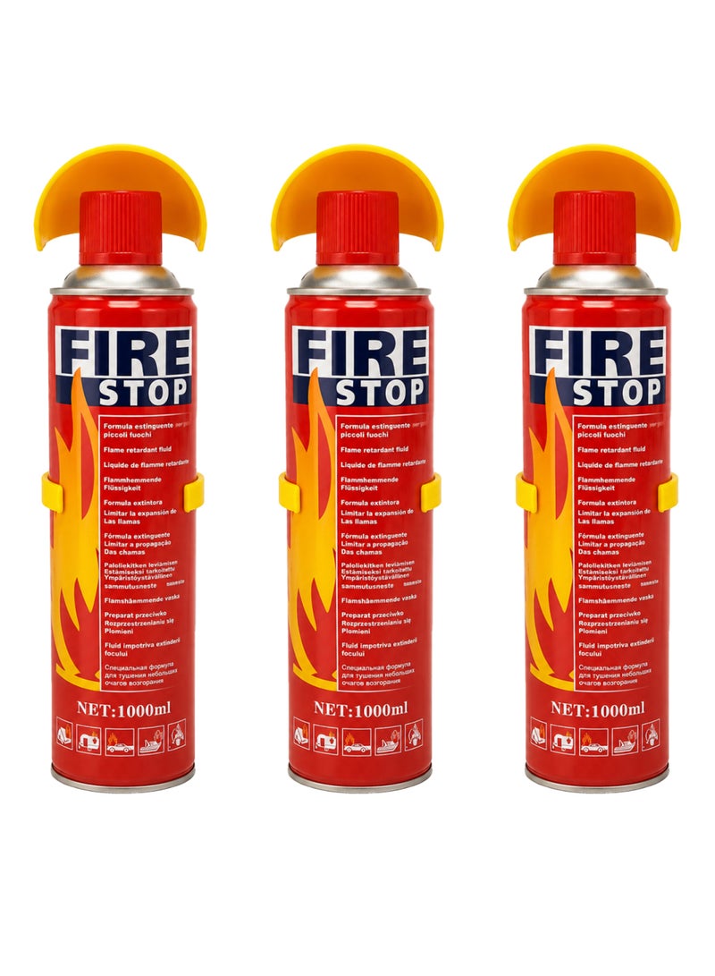 3 Pieces FIRE STOP Fire Extinguisher Foam Spray for Car, Home, Office, 1000 mL with Bracket
