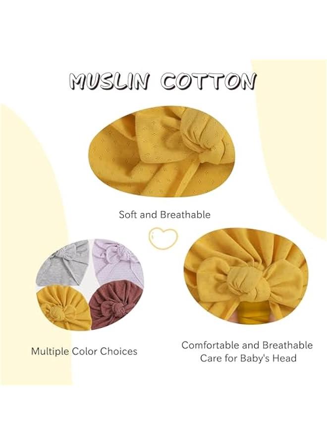 هوكور قبعات عمامة قابلة للتمدد للاطفال من بيكبيس، قبعة اطفال مع فيونكات للبنات، قبعات للاولاد الصغار، حديثي الولادة، قبعة الرضع للجنسين - Image 4