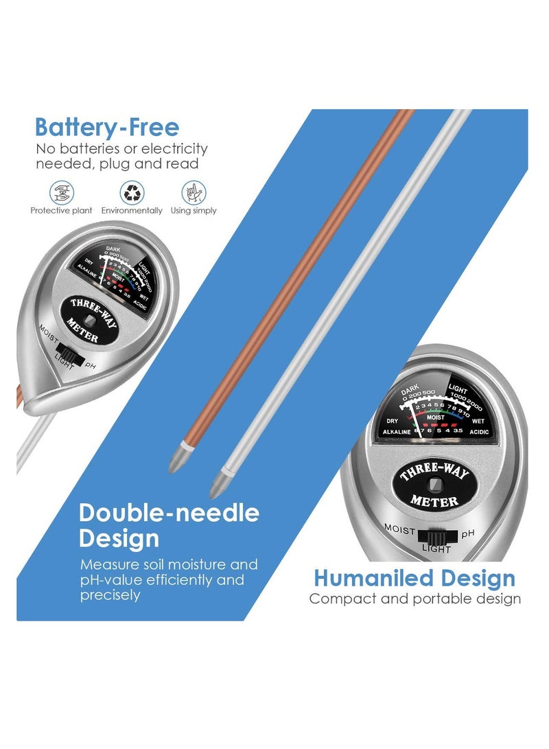 SYOSI جهاز قياس حموضة التربة، أداة فحص التربة 3 في 1 للرطوبة/الضوء/الحموضة، أدوات العناية بالنباتات للحدائق والعشب والمزارع والاستخدامات الداخلية والخارجية، بدون بطارية مطلوبة (فضي) - Image 5