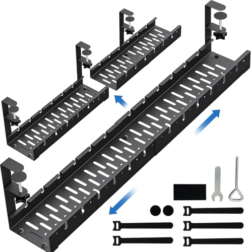 BIWIST No Drilling Extendable Under Desk Cable Management, Metal Cable Management Tray Under Desk with Clamp, Retractable Power Strip Cord Holder for Wire Management 31Inch(1 Pack Black Extendable 31') - Image 1