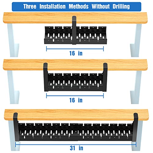 BIWIST No Drilling Extendable Under Desk Cable Management, Metal Cable Management Tray Under Desk with Clamp, Retractable Power Strip Cord Holder for Wire Management 31Inch(1 Pack Black Extendable 31') - Image 3