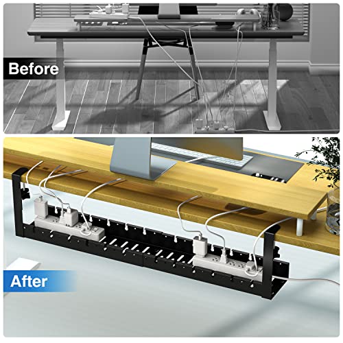 BIWIST No Drilling Extendable Under Desk Cable Management, Metal Cable Management Tray Under Desk with Clamp, Retractable Power Strip Cord Holder for Wire Management 31Inch(1 Pack Black Extendable 31') - Image 2