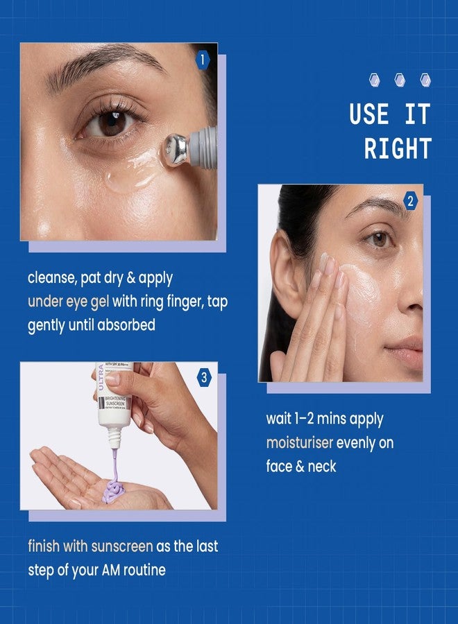 DERMDOC Morning Refresh Duo - SPF 50 Ultra Violet Purple Brightening Sunscreen with 4% Niacinamide (100g) & Niaglow 4% Niacinamide Under Eye Gel (15gm) | Tinted Sunscreen | Reduces Dark Circles & Puffiness - Image 5