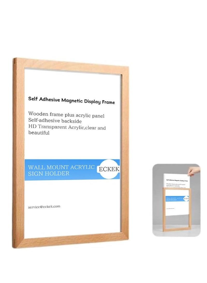Eckek  Wall Mount Acrylic Sign Holder Self Adhesive Magnetic Display Frame Clear Document Frame for Office, Store, School, Home, Wall Picture Frame - Image 1