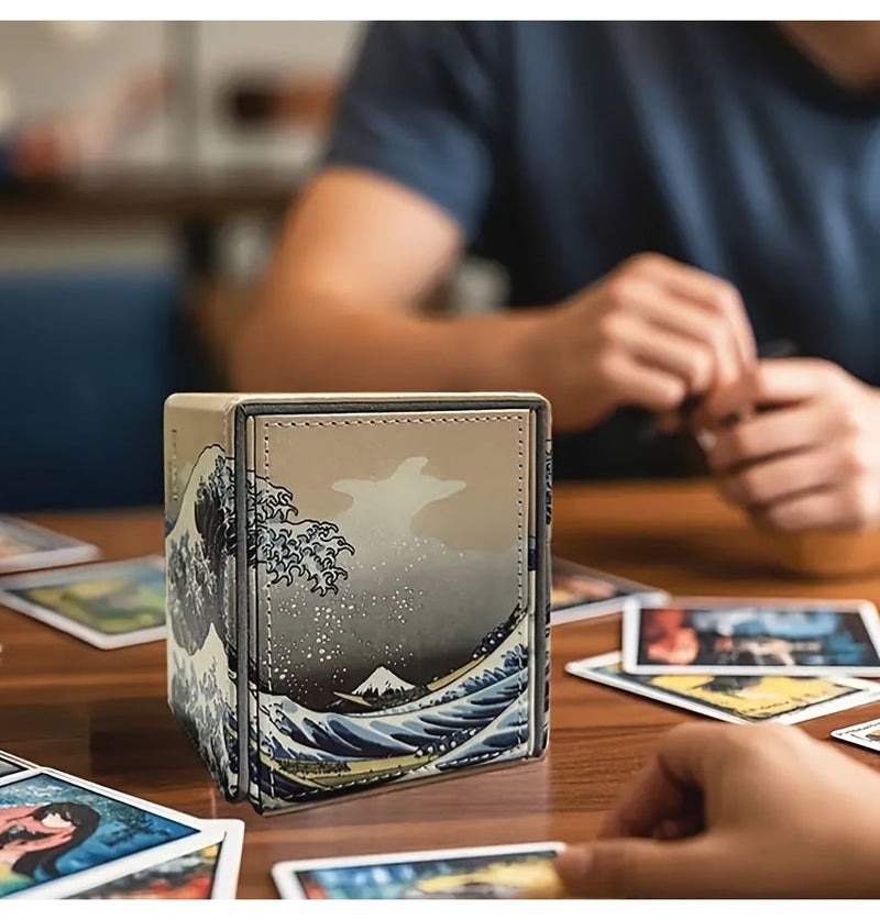 Blue Synthetic Leather Card Collection Box Holds 200 Cards Flip Top Closure Suitable For Game Cards - Image 1