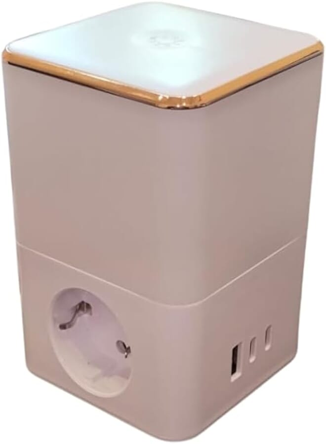 Power Strip with Touch Lighting 3 Motions, 2 Schuko Output 16A Max 4000W, 2 USB Output 17w - Type-C Output 15w, White and Gold