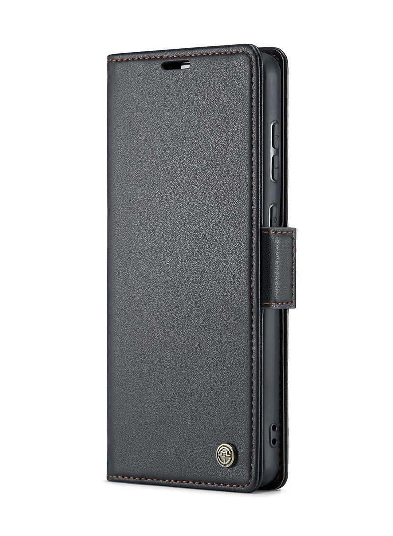 CaseMe Flip Wallet Case For Samsung Galaxy A73 5G RFID Blocking PU Leather Wallet Flip Folio Case with Card Holder Kickstand Shockproof Phone Cover - Black - Image 2