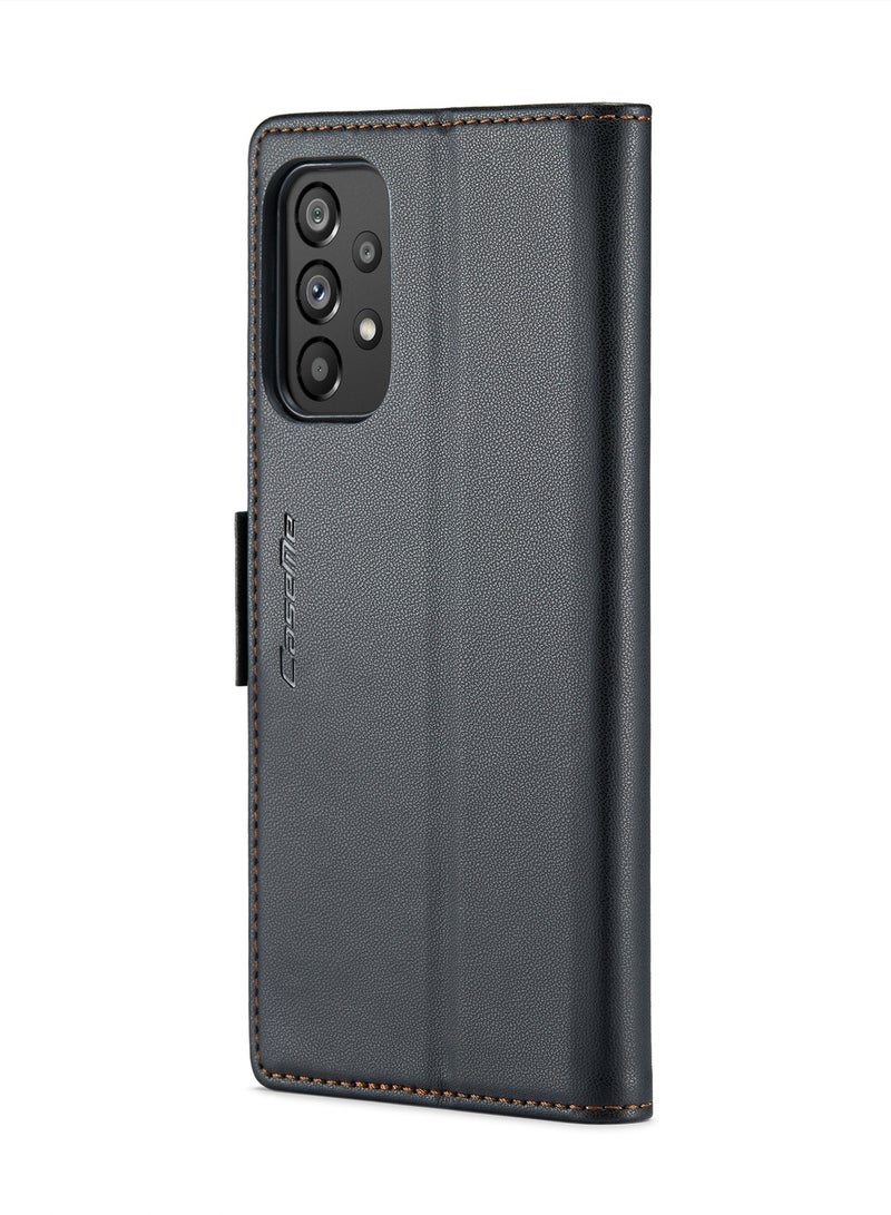 CaseMe Flip Wallet Case For Samsung Galaxy A73 5G RFID Blocking PU Leather Wallet Flip Folio Case with Card Holder Kickstand Shockproof Phone Cover - Black - Image 3