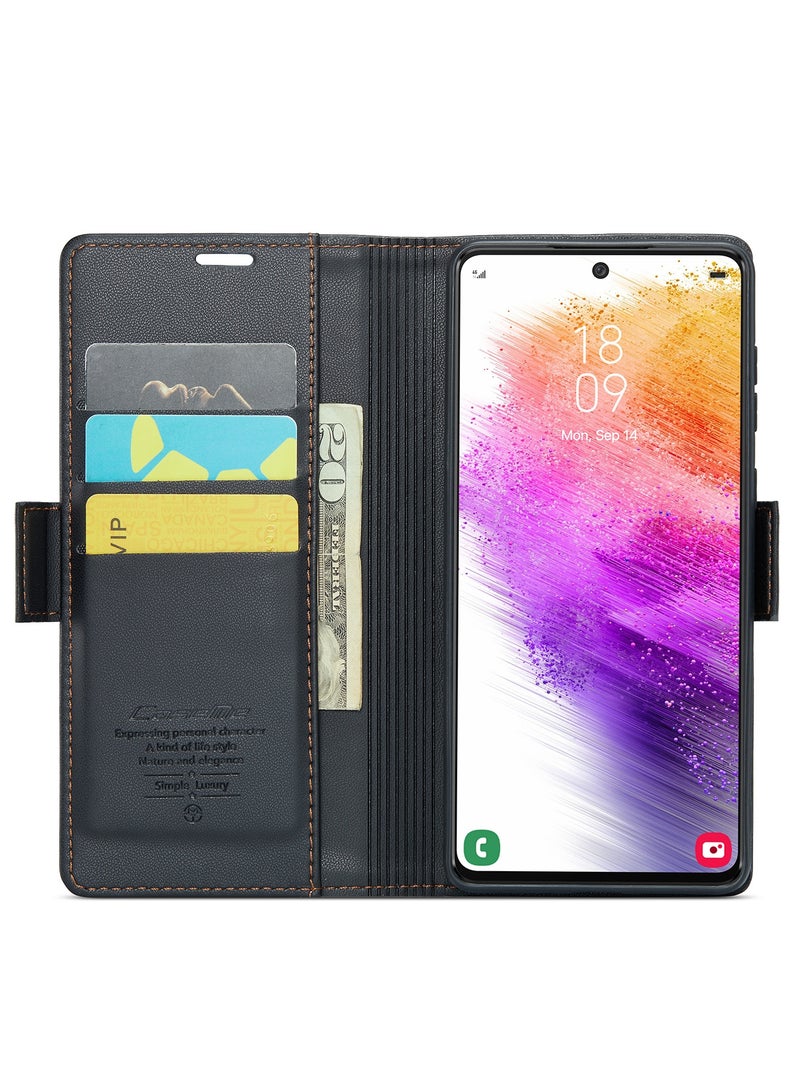 CaseMe Flip Wallet Case For Samsung Galaxy A73 5G RFID Blocking PU Leather Wallet Flip Folio Case with Card Holder Kickstand Shockproof Phone Cover - Black - Image 4