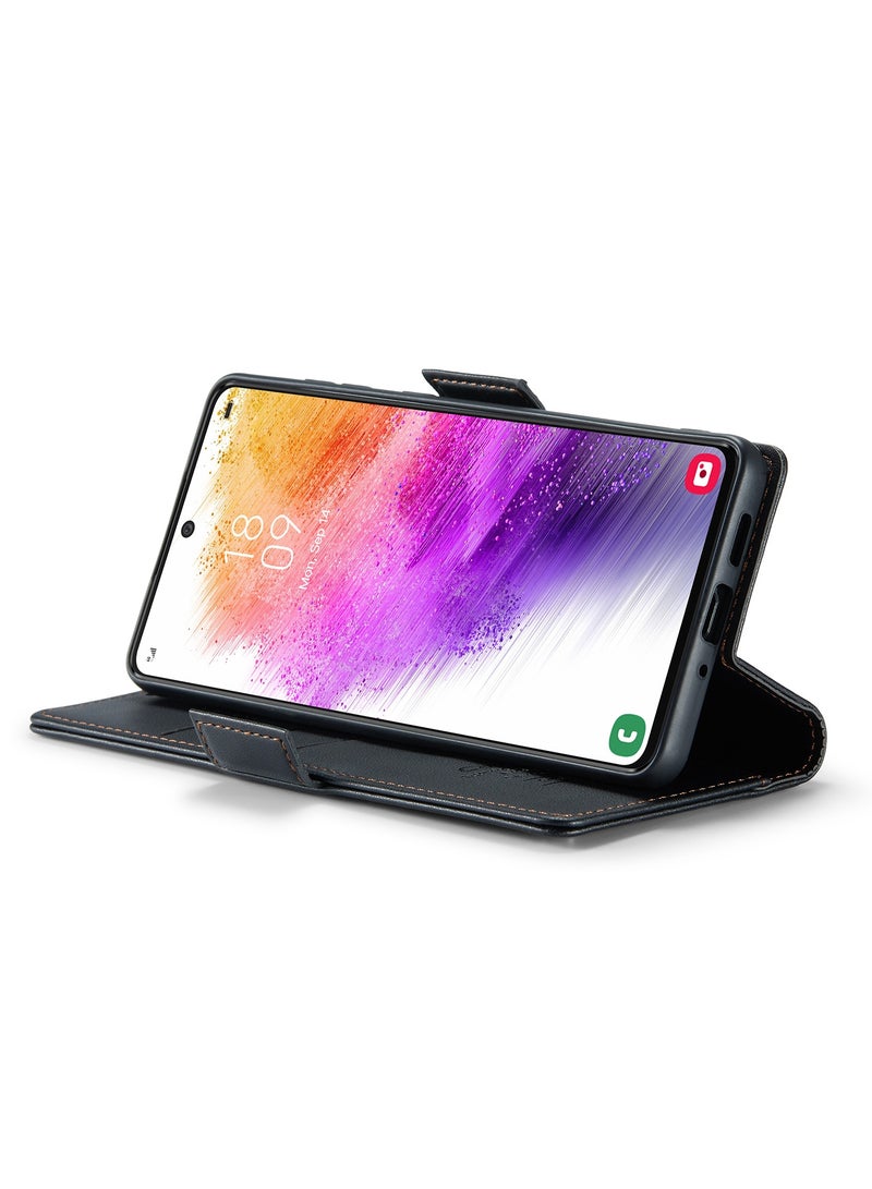 CaseMe Flip Wallet Case For Samsung Galaxy A73 5G RFID Blocking PU Leather Wallet Flip Folio Case with Card Holder Kickstand Shockproof Phone Cover - Black - Image 5