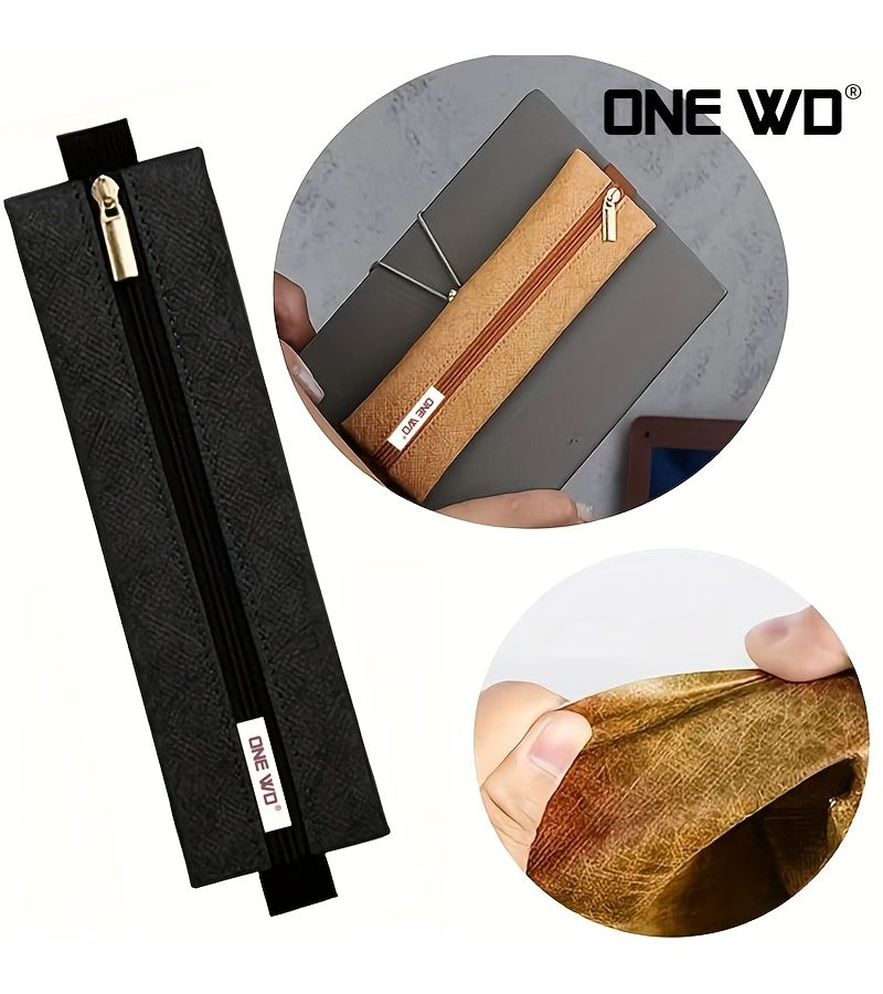 Brown Retractable Elastic Pencil Case Durable Dupont Paper School Office - Image 1