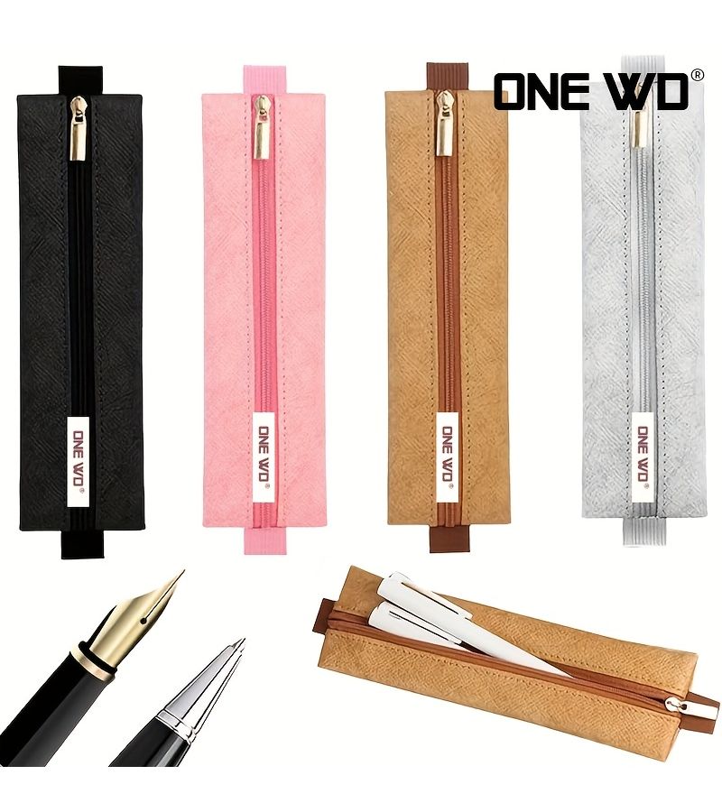 Brown Retractable Elastic Pencil Case Durable Dupont Paper School Office - Image 2