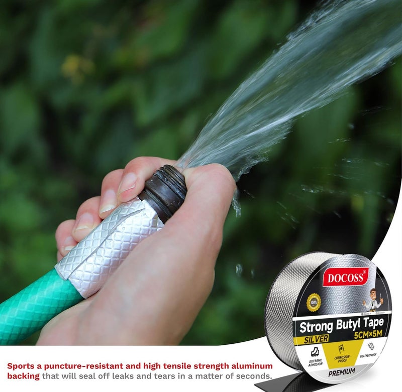 DOCOSS -Adhesive Waterproof Tape for Roof and Pipe Leakage Repair Heavy Duty Aluminium & Butyl Sealant for Water Tank,Ducts- Leak Proof,Waterproofing Tape (Diamond Aluminium(5cmx5m) - Image 4