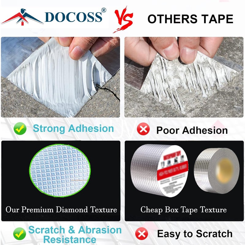 DOCOSS -Adhesive Waterproof Tape for Roof and Pipe Leakage Repair Heavy Duty Aluminium & Butyl Sealant for Water Tank,Ducts- Leak Proof,Waterproofing Tape (Diamond Aluminium(5cmx5m) - Image 2