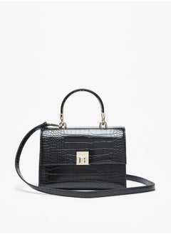 Women Textured Satchel Bag with Detachable Strap and Flap Closure