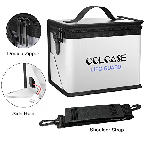 COLCASE Fireproof Explosionproof Lipo Safe Bag for Lipo Battery Storage and Charging, Large Space Highly Sturdy Double Zipper Lipo Battery Guard (8.46x5.7x6.5 in) - Image 4