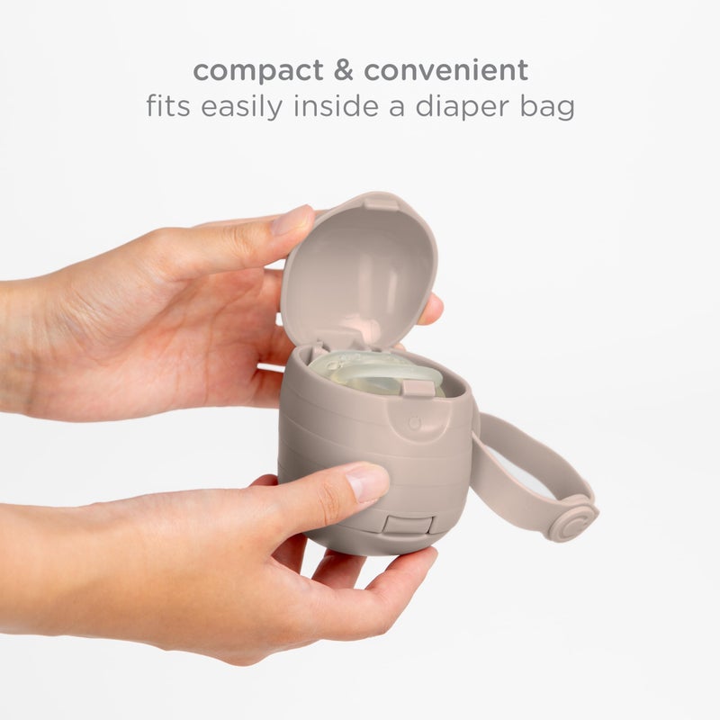 Ubbi On-The-Go Dual Pacifier Holder, Keep's Baby's Binkies Clean and Accessible, Portable for Travel, Diaper Bag Accessory Must Have for Newborns, Taupe - Image 4
