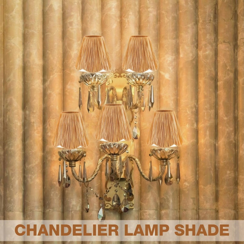 Glooglitter 2 Pcs Clip-On Chandelier Lamps Shade Small Scalloped Lampshade 3"Top x 6"Bottom x 5-1/4"Slant Height Brown Lamp Shade Chandelier or Accent Lamp (Raffia) - Image 5