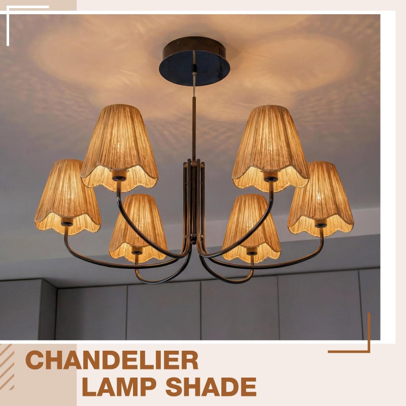 Glooglitter 2 Pcs Clip-On Chandelier Lamps Shade Small Scalloped Lampshade 3"Top x 6"Bottom x 5-1/4"Slant Height Brown Lamp Shade Chandelier or Accent Lamp (Raffia) - Image 4