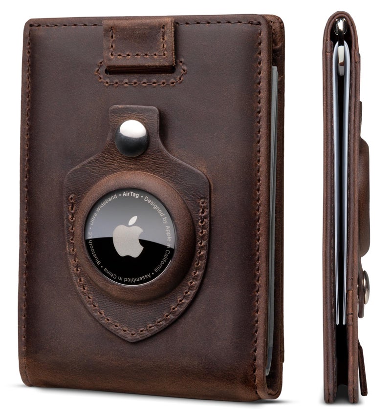 SERMAN BRANDS AirTag Wallet - RFID Blocking Mens Minimalist Money Clip Wallet for Airtag - Full Grain Leather - Slim Bifold. Front Pocket Apple Air tag Wallets for men. Gift (Texas Brown 1.0 Air) - Image 1