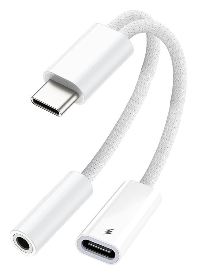محول 2 في 1 من USB-C إلى مقبس سماعة الرأس 3.5 مم مع شحن سريع PD بقدرة 60 واط وكابل دونجل صوت من النوع C إلى Aux لأجهزة iPhone من سلسلة 17/16/15 وSamsung Galaxy وiPad وMacBook والمزيد من أجهزة USB-C - Image 1