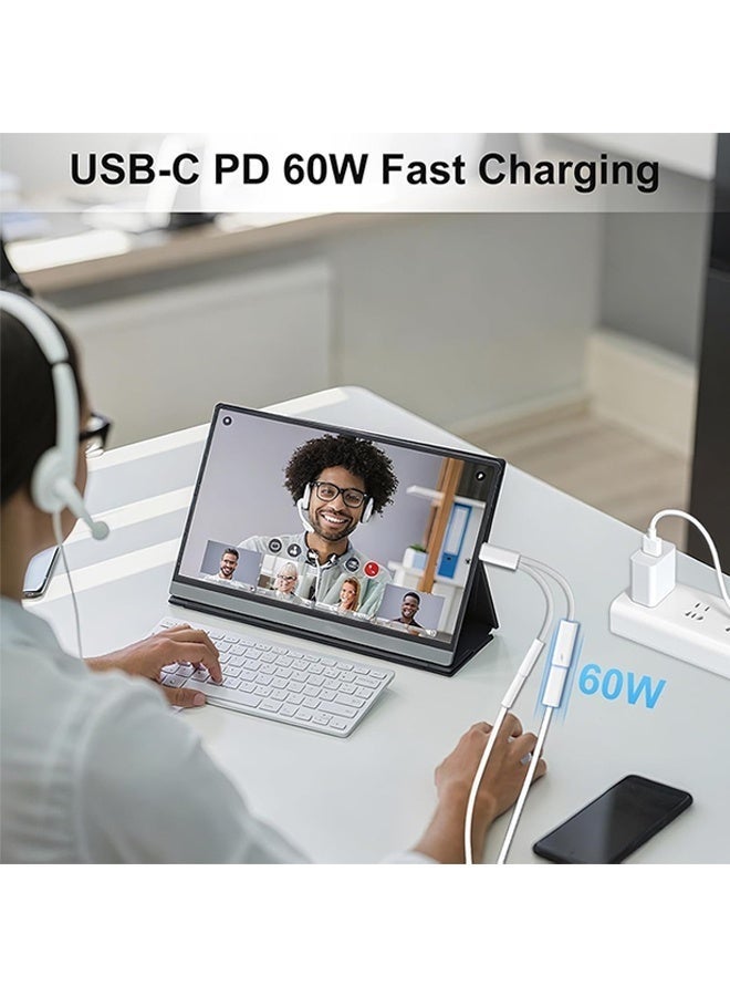 محول 2 في 1 من USB-C إلى مقبس سماعة الرأس 3.5 مم مع شحن سريع PD بقدرة 60 واط وكابل دونجل صوت من النوع C إلى Aux لأجهزة iPhone من سلسلة 17/16/15 وSamsung Galaxy وiPad وMacBook والمزيد من أجهزة USB-C - Image 4