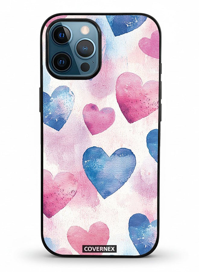 Covernex Apple iPhone 12 Pro Max Protective Case Cover Printed Featuring Watercolor Soft Heart Pattern - Image 2