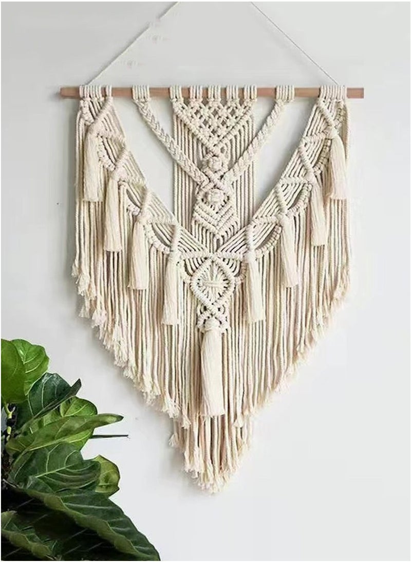 Wall Hanging Decor Woven Cotton Wall Art Fringe Woven Bohemian Home Decoration 70*43CM Beige - Image 1