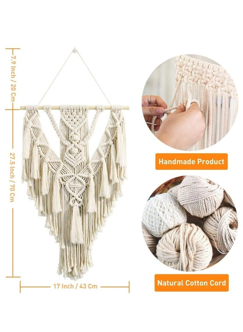 Wall Hanging Decor Woven Cotton Wall Art Fringe Woven Bohemian Home Decoration 70*43CM Beige - Image 5
