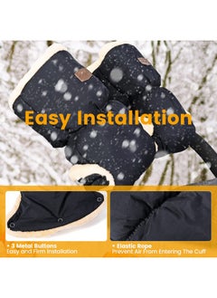 Orzbow Faux Sheepskin Gloves For Stroller, Universal Winter Anti-Freeze Stroller Mittens, Waterproof Warm Extra Thick Handmuff For Stroller Accessories, Black  - Image 2