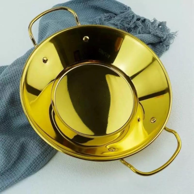 Gold Stainless Steel Seafood Plate Tray Salad Plate Pasta Plate Fruit Plate Dessert Plate Sushi Plate with Handle for Home Restaurant Hotel (26cm)