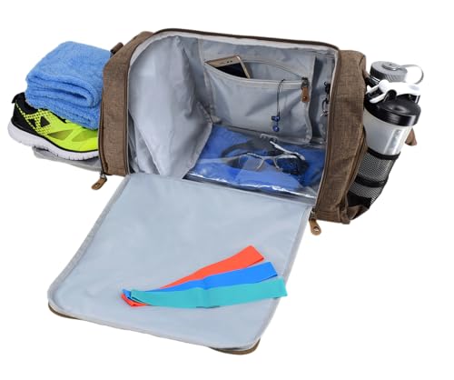 FocusGear Ultimate Gym Bag 2.0: The Durable Crowdsource Designed Duffel Bag with 10 Optimal Compartments Including Water Resistant Pouch (Brown, Medium (20")) - Image 4