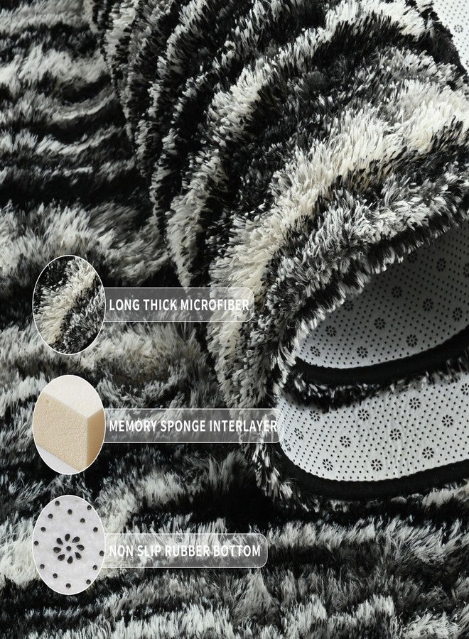Tepook Soft Fluffy Rugs for Bedroom, 4x6 Area Rug for Living Room, Modern Shaggy Room Rug for Kids Boys Girls, Plush Throw Rugs Indoor Nursery Home Decor Rug with Non-Slip Bottom, Black White - Image 5