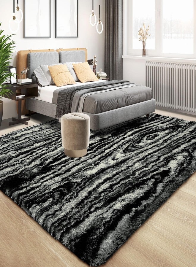 Tepook Soft Fluffy Rugs for Bedroom, 4x6 Area Rug for Living Room, Modern Shaggy Room Rug for Kids Boys Girls, Plush Throw Rugs Indoor Nursery Home Decor Rug with Non-Slip Bottom, Black White - Image 2