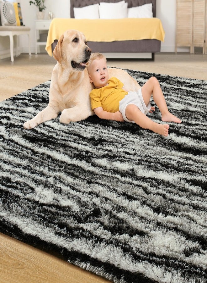 Tepook Soft Fluffy Rugs for Bedroom, 4x6 Area Rug for Living Room, Modern Shaggy Room Rug for Kids Boys Girls, Plush Throw Rugs Indoor Nursery Home Decor Rug with Non-Slip Bottom, Black White - Image 4