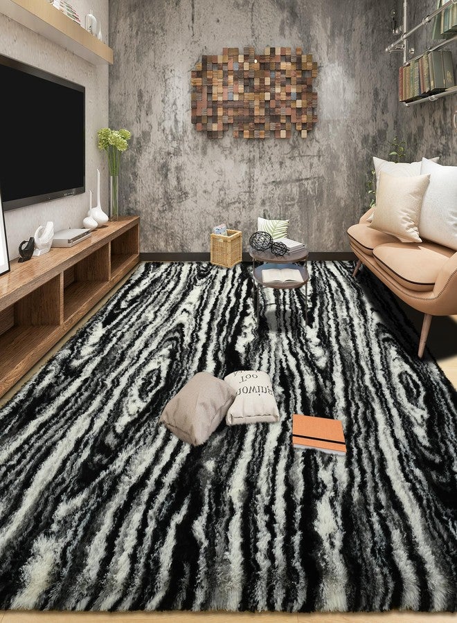 Tepook Soft Fluffy Rugs for Bedroom, 4x6 Area Rug for Living Room, Modern Shaggy Room Rug for Kids Boys Girls, Plush Throw Rugs Indoor Nursery Home Decor Rug with Non-Slip Bottom, Black White - Image 3