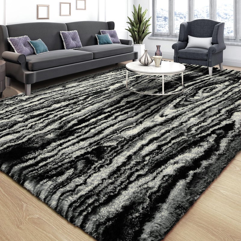 Tepook Soft Fluffy Rugs for Bedroom, 4x6 Area Rug for Living Room, Modern Shaggy Room Rug for Kids Boys Girls, Plush Throw Rugs Indoor Nursery Home Decor Rug with Non-Slip Bottom, Black White - Image 1