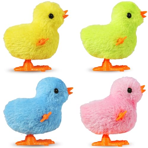 Auvitaya Easter Wind Up Chicken Toys 4pcs Cute Plush Jumping Bunny Toy Hopping Animals Clockwork Windup Rabbit for Kids Birthday Gift Party Favors Christmas Goody Bag Fillers Prizes Treasure Box - Image 1
