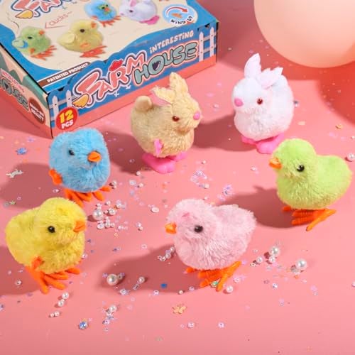 Auvitaya Easter Wind Up Chicken Toys 4pcs Cute Plush Jumping Bunny Toy Hopping Animals Clockwork Windup Rabbit for Kids Birthday Gift Party Favors Christmas Goody Bag Fillers Prizes Treasure Box - Image 5