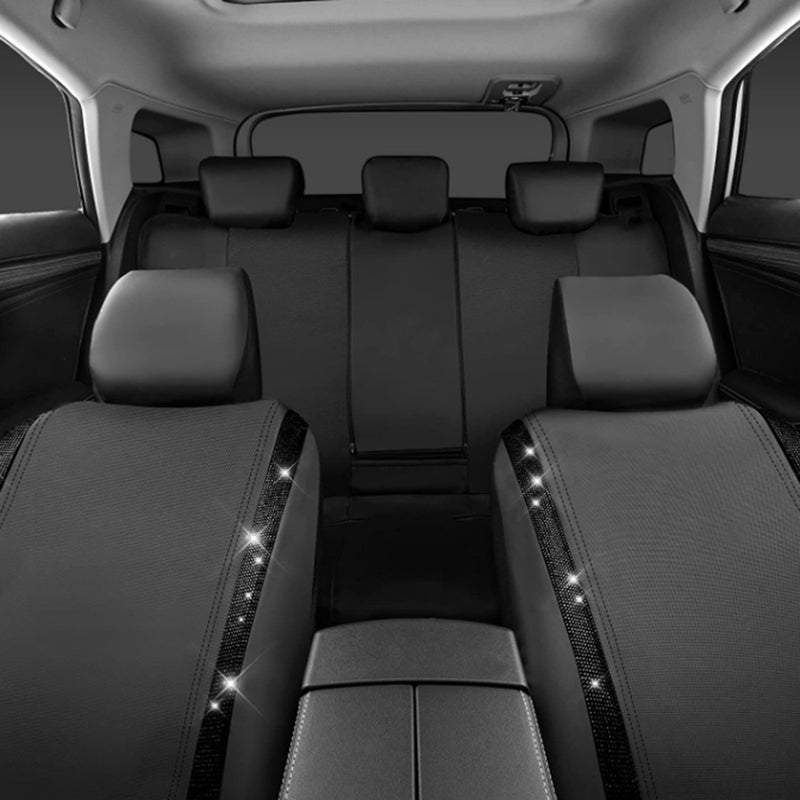 Car Cover Set, Universal Shining Diamond Seat Covers with Matching Headrest Covers Waterproof PU Leather Rhinestone Covers for Women Men, 4PCS (Black Diamond) - Image 3