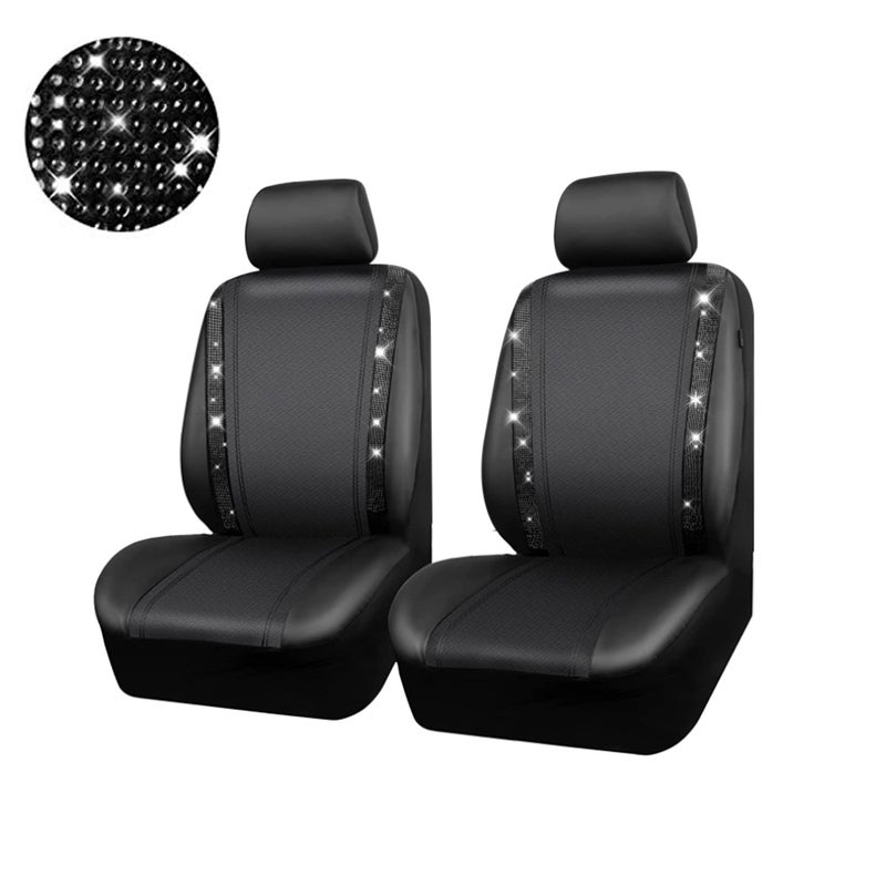 Car Cover Set, Universal Shining Diamond Seat Covers with Matching Headrest Covers Waterproof PU Leather Rhinestone Covers for Women Men, 4PCS (Black Diamond) - Image 5